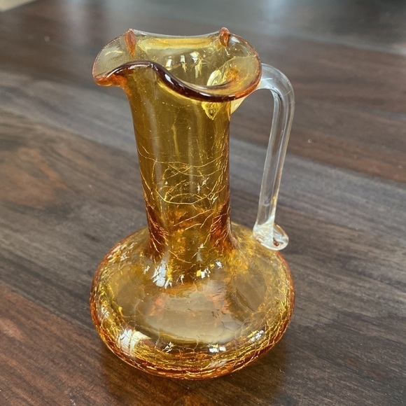Mid Century PIlgrim Hand Blown Amber Crackle Glass Mini Pitcher - Picture 3 of 6
